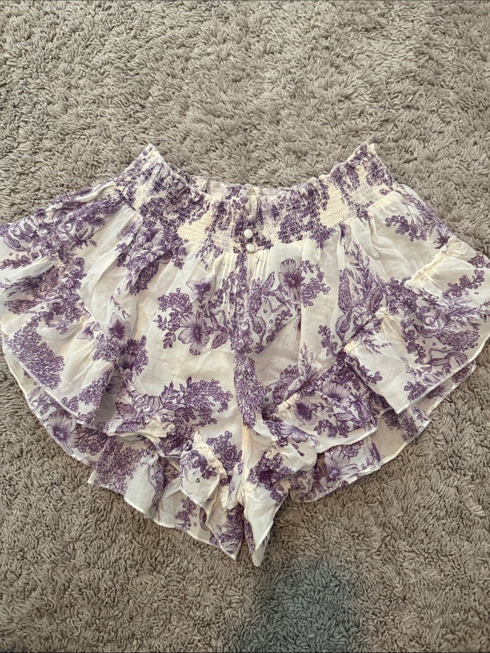 Free People Purple Floral Tiered Ruffle Shorts